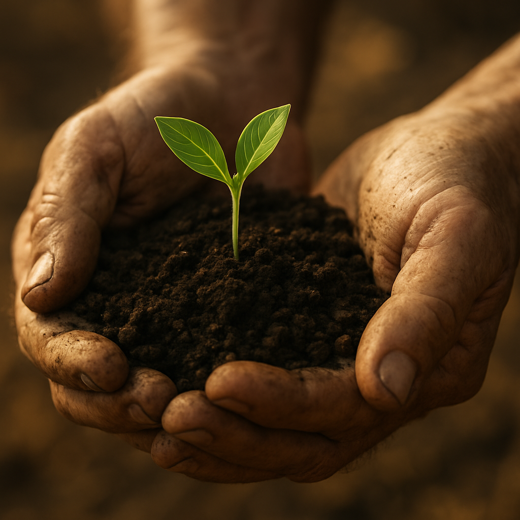 Hands holding soil